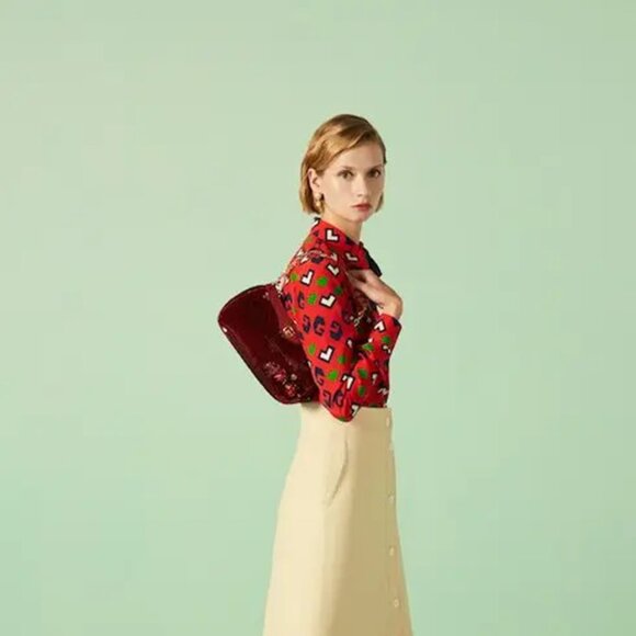 NWT GUCCI GG Ophidia Raso Seta Pail Sequin Strawberry TwoWay Shoulder Bag 735132 - Picture 3 of 14